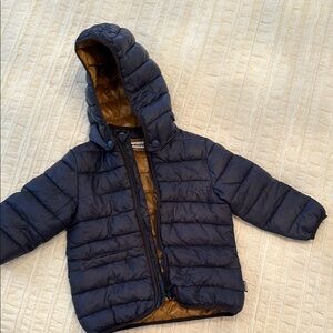 Molo Blue and Brown Puffer Jacket with Hood